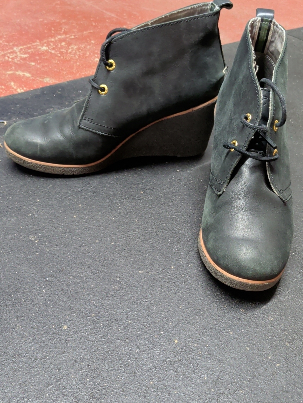 Sperry Black Lace-Up Wedge Ankle Boots